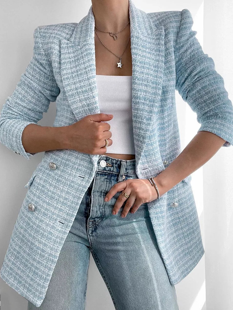 Blazer Tweed Longo Sky